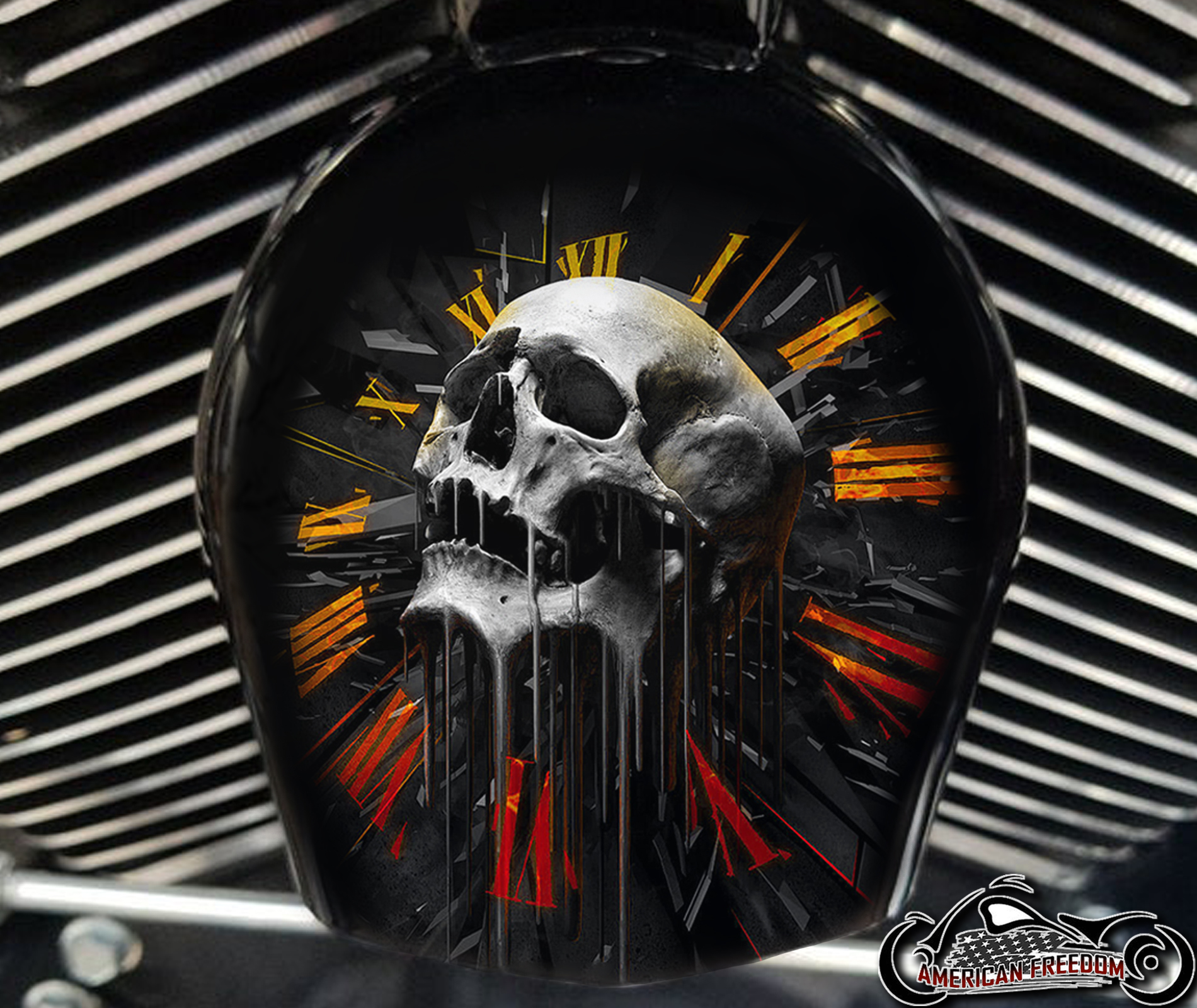 Custom Horn Cover - Melting Skull Clock (Orange)
